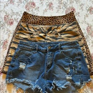 Forever 21 Animal Print and Denim Skirt Set